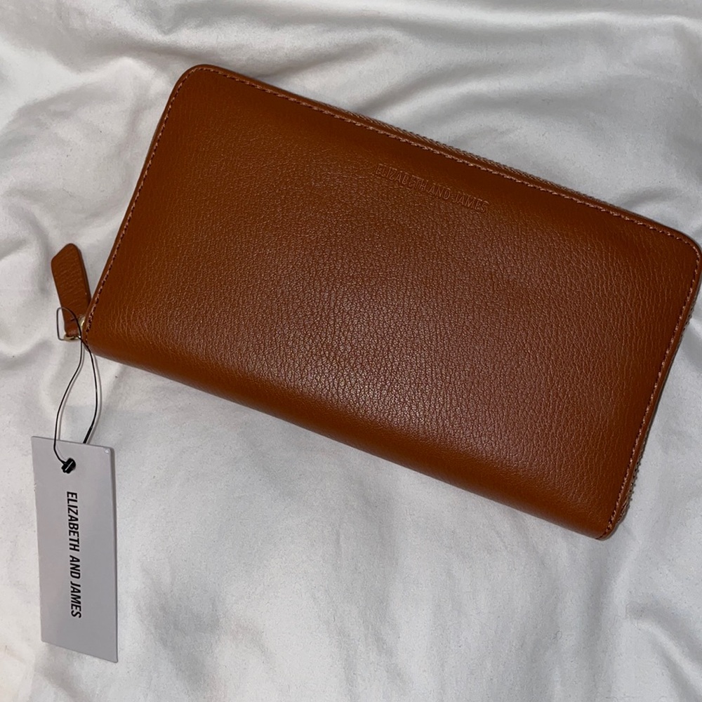 Elizabeth and James Vegan Leather Zip Around Wallet Cognac Brown